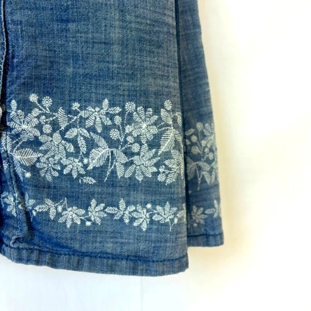 GAP | Blue A-line Button Front Chambray Dress with Floral Detailing